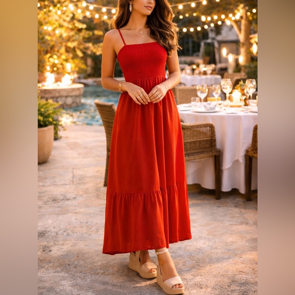 ✨ Old‎ Navy Red Smocked Midi Dress | New Romantic Bold Summer Style ❤️